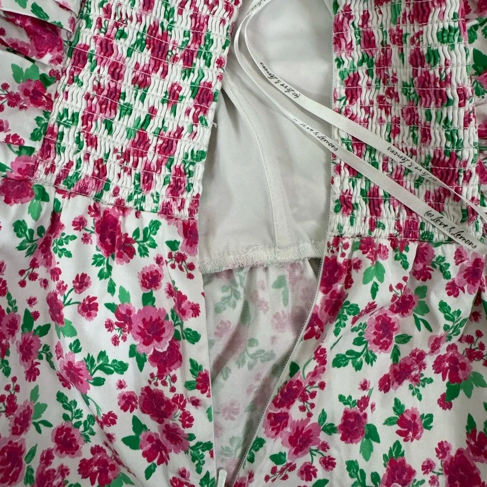 For Love And Lemons Pink and Red Smocked Mini Sundress with pockets - Picture 7 of 9